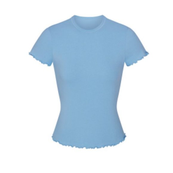 SKIMS Tops - 2013 New ~ SKIMS ~ Curvy Pointelle T-Shirt with Ruffle Edge Size XL LOGO **